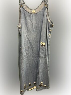 Denim Panda Embroidered Maxi Dress
